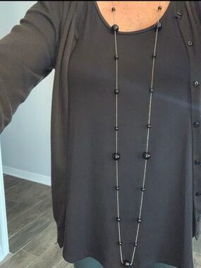 Premier Designs Long Black Beads and silver Necklace